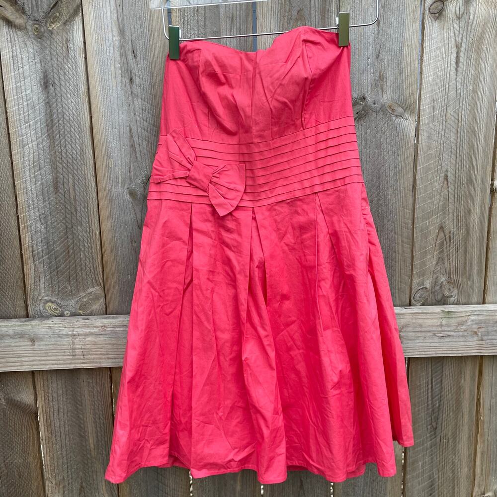 Free People Strapless Dress A-Line Pleated Bow‎ Fit & Flare Pink Size Medium NWT
